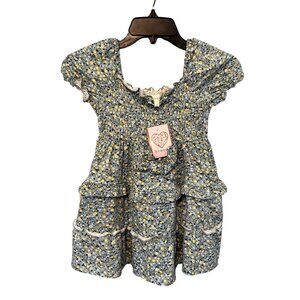 Btween girls size 5 floral blue/green tier dress